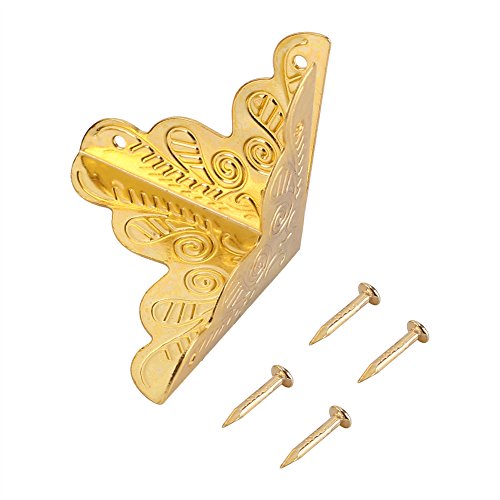 12pcs Vintage Metal Three Sides Corner Decorative Protectors Iron Edge Cover Guard with Screws for Jewelry Gift Box Picture Frame(Golden)