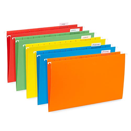 Blue Summit Supplies Legal Size Hanging File Folders, Legal Size, 25 Reinforced Hang Folders, Designed for Home and Office Color Coded File Organization, Assorted Colors, 25 Pack