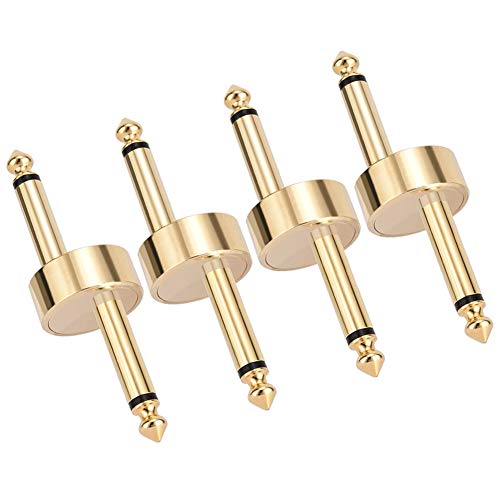 OTraki 1/4 Inch Pedals Coupler Z Type 6.3mm Guitar Pedal Connectors 4 Pack TS Copper Male Connector for Effect Pedalboard Space Saving Gold