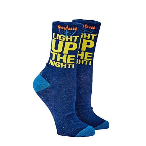 Rite Lite Chanukah Socks, Adult Crew, Sock Size 10-13. Fits Shoe Size 8-12 “Light Up the Night”, Perfect Hanukkah Gift, Hanukkah Socks, Hanukkah Accessories