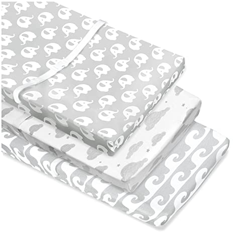 100% Organic Cotton Changing Pad Covers or Cradle Sheets with Reinforced Safety Strap Holes. Soft, Pre-Shrunk and Machine Washable. in Neutral Colors for Boys or Girls. 3 Pack