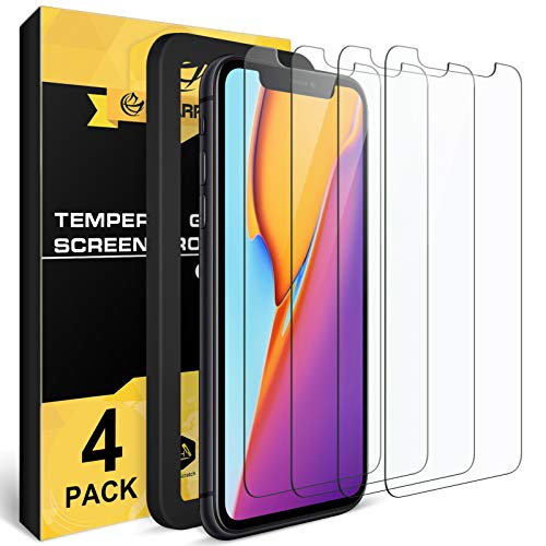 NEARPOW Screen Protector for iPhone 11 / iPhone XR, [4 Pack] Tempered Glass Screen Protector for Apple iPhone XR 6.1″ 2018 / iPhone 11 2019, [Fit with Most Cases][Easy Installation Frame][9H Hardness]