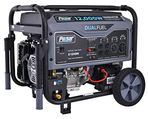 Pulsar G12KBN Heavy Duty Portable Dual Fuel Generator – 9500 Rated Watts & 12000 Peak Watts – Gas & LPG – Electric Start – Transfer Switch & RV Ready – CARB Compliant