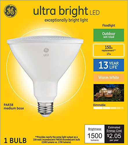 GE Lighting Ultra Bright LED Light Bulb, Security Light, Warm White, PAR38 Outdoor Floodlight Bulb