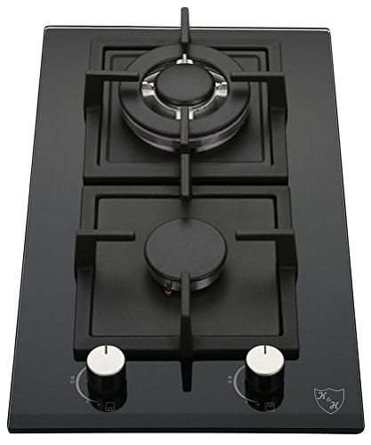 K&H 2 Burner 12 Inch Built-in LPG/Propane Gas Stove Top Glass Surface Cast Iron Cooktop 2-GCW-LPG