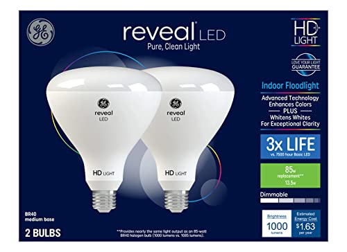 GE Reveal 2-Pack 85 W Equivalent Dimmable Color-Enhancing Br40 LED Light Fixture Light Bulbs