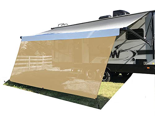 Tentproinc RV Awning Sun Shade Screen 8′ X 12′ 3” – Beige Mesh Sunshade UV Blocker Complete Kits Motorhome Camping Trailer Canopy Shelter – 3 Years Lasting