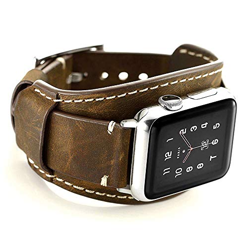 Coobes Compatible with Apple Watch Band 49mm 45mm 44mm 42mm Men Women Genuine Leather Compatible iWatch Ultra Bracelet Wristband Cuff Strap Compatible Apple Watch Series 8/7/6/5/4/3/2/1 SE SE 2(Coffe)