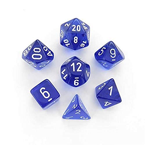 DND Dice Set-Chessex D&D Dice-16mm Translucent Blue and White Plastic Polyhedral Dice Set-Dungeons and Dragons Dice Includes 7 Dice – D4 D6 D8 D10 D12 D20 D% (CHX23076), Large (18mm – 25mm)