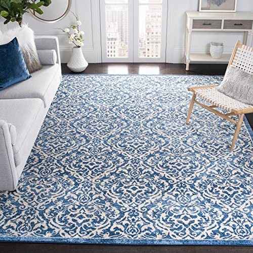 SAFAVIEH Brentwood Collection 9′ x 12′ Navy / Cream BNT810N Damask Non-Shedding Living Room Bedroom Dining Home Office Area Rug