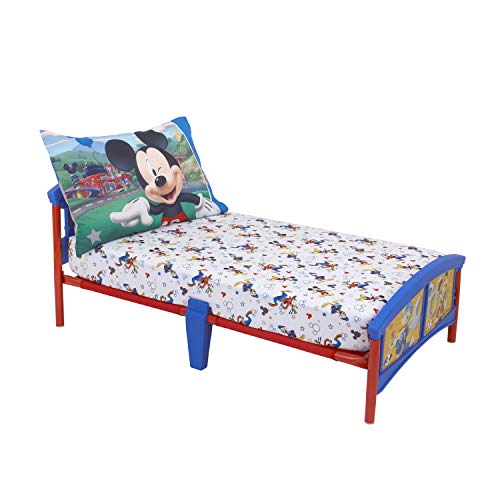 Disney Mickey Mouse Having Fun Super Soft 2 Piece Toddler Sheet Set, White/Grey/Blue/Red(Pack of 1)