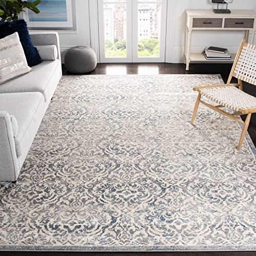 SAFAVIEH Brentwood Collection 9′ x 12′ Light Grey/Blue BNT810G Damask Non-Shedding Living Room Bedroom Dining Home Office Area Rug