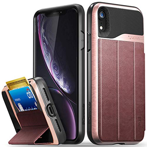 VENA iPhone XR Wallet Case, vCommute (Military Grade Drop Protection) Flip Leather Cover Card Slot Holder with Kickstand, Designed for Apple iPhone XR – Rose Gold