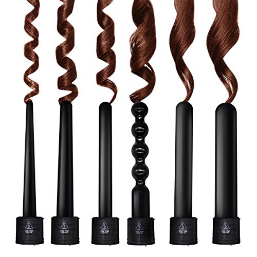6 in 1 Curling Iron Wand Set with 6 Interchangeable Ceramic Barrels and Heat Protective Glove (Black-6in1) (Black-6) | The Storepaperoomates Retail Market - Fast Affordable Shopping