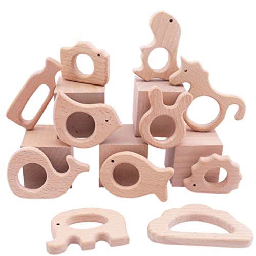 Promise Babe Wooden Baby Toys 11pc Bird Elephant Wood Montessori Toys Organic Infant Handmade Pendant Rings Set Shower GIFT