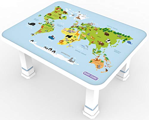 Baby Care Kids Folding Floor Table w/Adjustable Heights – for Play, Reading, and Snack Time and More (World Map)