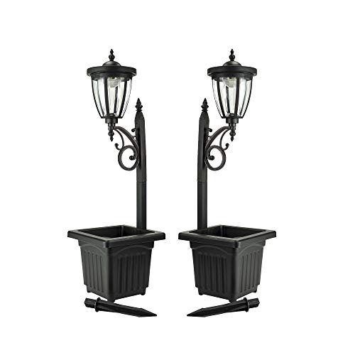 Sun-Ray 312022 Kambria Multi Function Solar Lamp Post and Planter, Wall Mount, Stake Light, Black, 2 Piece Set