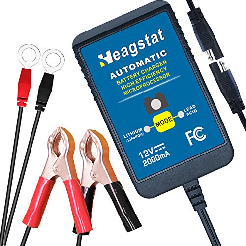Heagstat Battery Charger, 12V 2-Amp Fully-Automatic Smart Charger, Trickle Charger, Battery Maintainer, for Car Motorcycle Lawn Mower Boat ATV Lead-Acid ​and Lithium(LiFePO4) Batteries
