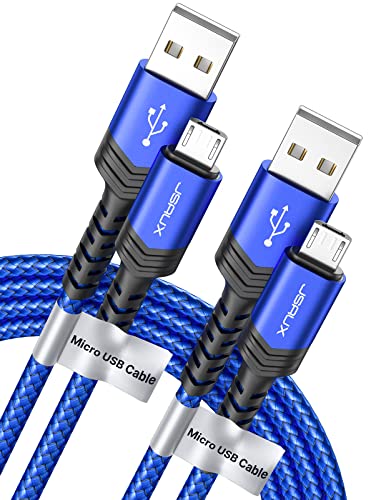 JSAUX Micro USB Cable Android Charger, (2-Pack 6.6FT) Micro USB Android Charger Cable Nylon Braided Cord Compatible with Galaxy S7 S6 J7 Edge Note 5, Kindle. MP3 and More-Blue