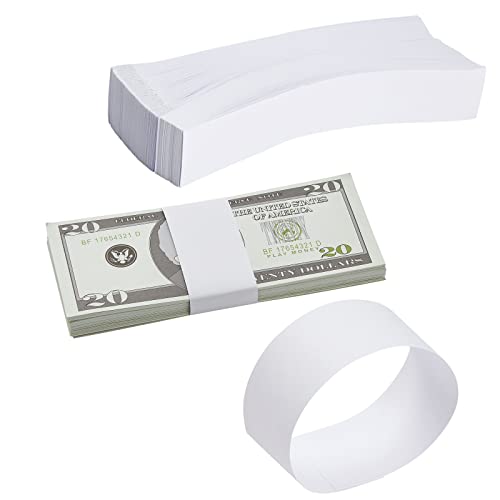 300 Pack Blank Money Bands for Cash, White No Denomination Bill Wrappers (7.8 x 1.2 in)