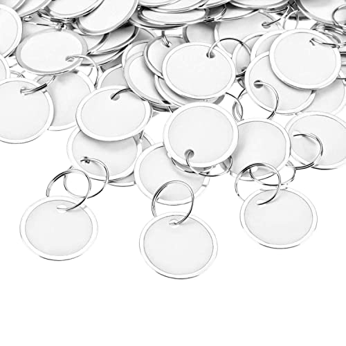 100 Pieces Metal Rimmed Key Tags Round Paper Tags with Split Rings (31mm)