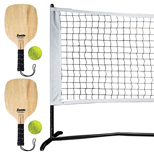 Franklin Sports Pickleball Net Set with Paddles + Balls – Outdoor Portable Pickleball Court Net – (2) Pickleball Paddles + (2) Pickleballs – Half Court Set