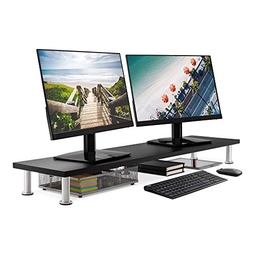 Dual Monitor Stand for 2 Monitors, Large Monitor Riser Made with Solid Bamboo, Perfect Desk Shelf Organizer for Desktop, 42 Inch Wood Platform for Computer Screens, Laptop or TV, Black | The Storepaperoomates Retail Market - Fast Affordable Shopping