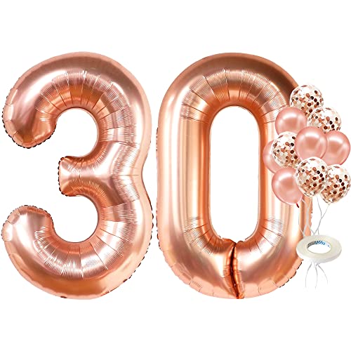 Giant Rose Gold 30th Birthday Balloons – 40 Inch, 30th Birthday Decorations for Her | Rose Gold 30 Balloons Confetti | 30th Birthday Decorations for Women | 30 Balloon Numbers, 30 Birthday Decorations