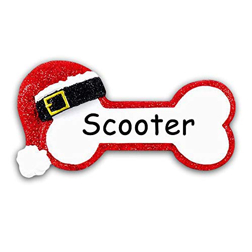 Personalized Dog Bone Christmas Ornament – Pet Treat with Santa Hat Stocking Cap Hanging Christmas Tree Decoration – Custom Name