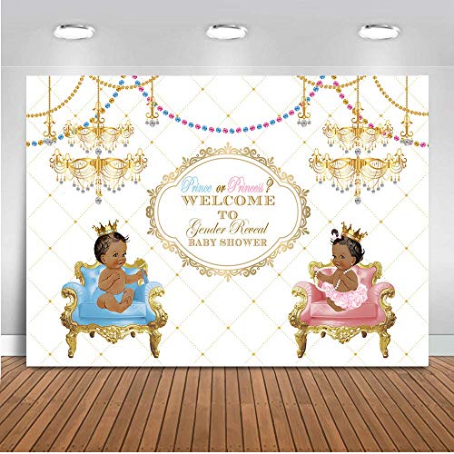 Mocsicka Royal Gender Reveal Baby Shower Backdrop Prince or Princess Background 7x5ft Vinyl Blue or Pink Baby Shower Gender Reveal Party Banner Decoration
