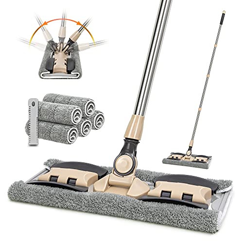 VAIIGO Professional Microfiber Hardwood Floor Mop, Flat Mops with 5 Pieces Reusable Washable Pads for Home and Office Wet or Dry Floor Cleaning