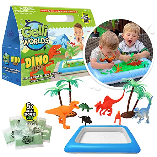 Gelli Worlds Dino Pack from Zimpli Kids, 5 Use, 8 x Dinosaur Figures, Inflatable Tray, Imaginative Prehistoric Dinosaur Playset, Educational Science Kit for Boys and Girls, Children’s Role Play Toy