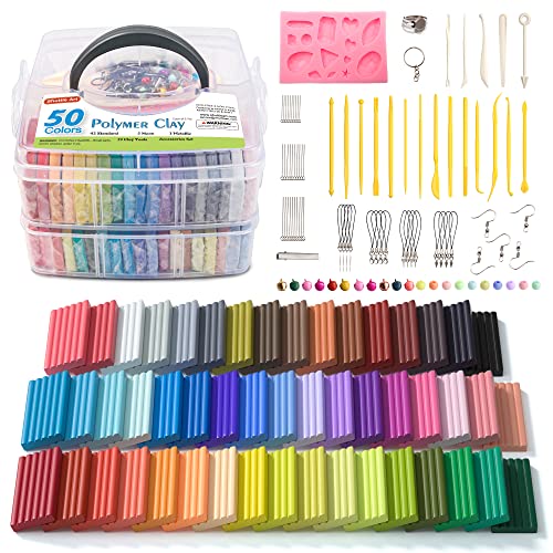 Polymer Clay, Shuttle Art 50 Colors Oven Bake Modeling Clay, Creative Clay Kit with 19 Clay Tools and 10 Kinds of Accessories, Non-Toxic, Non-Sticky, Ideal DIY Art Craft Clay Gift for Kids Adults…