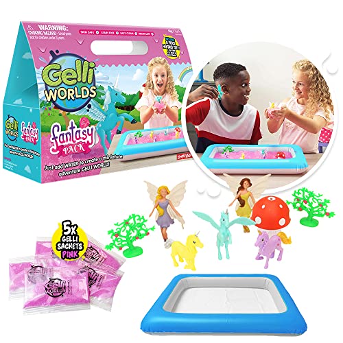 Gelli Worlds Fantasy Pack from Zimpli Kids, 5 Use Pack, 8 x Fantasy Figures, Inflatable Tray, Imaginative Pretend Playset, Children’s Sensory Kit, Birthday Gift for Boys & Girls, Role Play Toy