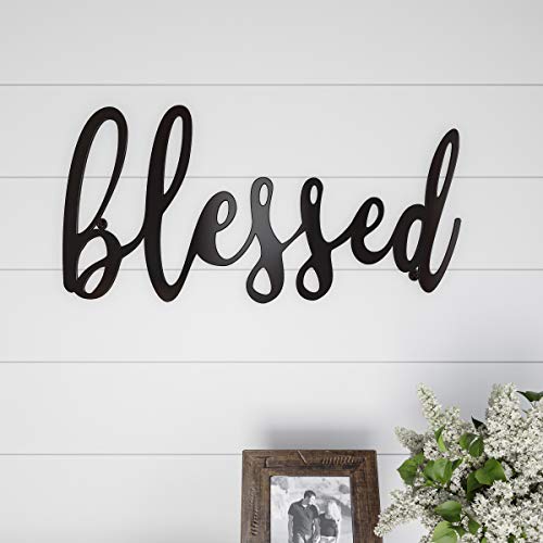 Lavish Home Metal Cutout-Blessed Wall Sign-3D Word Art Home Accent Decor-Perfect for Modern Rustic or Vintage Farmhouse Style, (L) 22”x (W) 0.1”x (H) 10”, Dark Brown