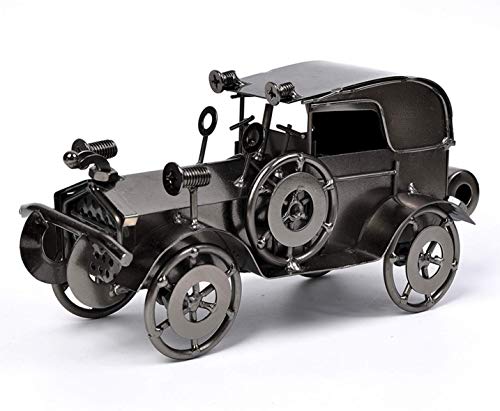 Metal Antique Vintage Car Model Handcrafted Collections Collectible Vehicle for Bar or Home Decor Decoration Great Gift (Black-Silver), unisex