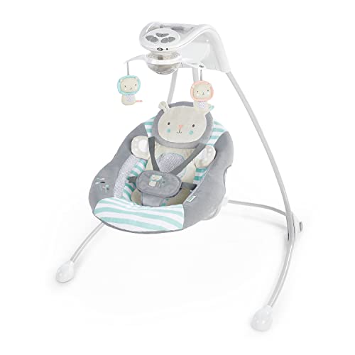 Ingenuity InLighten 6-Speed Foldable Baby Swing with Light Up Mobile, Swivel Infant Seat and Nature Sounds, 0-9 Months 6-20 lbs (Blue Landry the Lion)