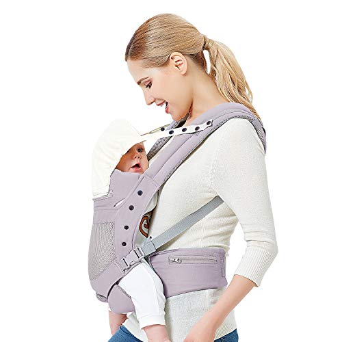 Baby Carrier with Adjustable Hip Seat,Baby Wrap Carrier with Hood, Soft & Breathable Backpack Front and Back for Infants to Toddlers Up to 44 lbs – Gray