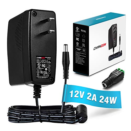 Chanzon 12V 2A 24W Class 2 Power Supply AC DC Switching Adapter (Input 100-240V, Output 12 Volt 2 Amp) Wall Wart Transformer Charger for DC12V CCTV Camera LED Strip Light (6Ft Cord, 24 Watt Max)