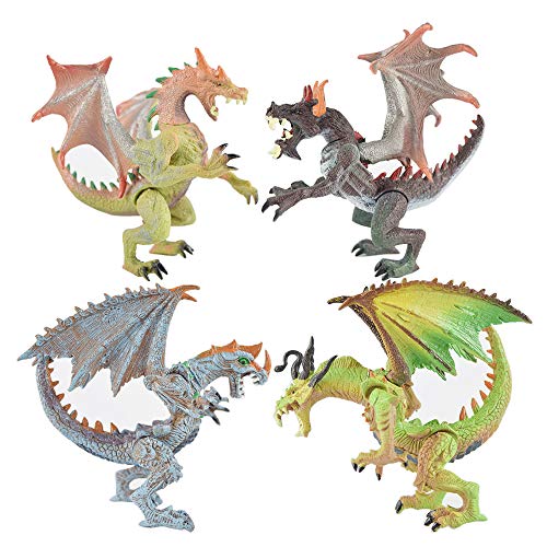 Rich Boxer 4 Pcs Premium Dragon Model, Realistic Looking Dragon Figure, 4.7-5.1 Inch Mini Dragons for Best Gift Party Favors