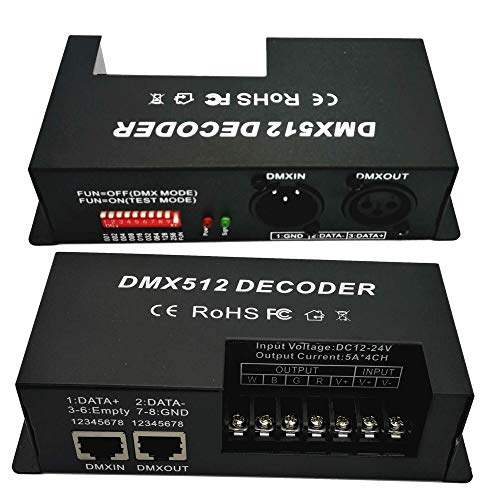 GIDERWEL 4 Channel DMX Decoder RGBW PWM DMX512 Dimmer Driver RGBW LED Strip Light Controller Input 12V-24V DC
