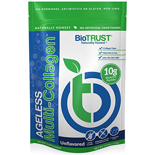 BioTrust Ageless Multi Collagen Protein a 5-in-1 Collagen Powder, 5 Collagen Types, Hydrolyzed Collagen Peptides, Grass-Fed Beef, Sustainable Fish, Chicken and Eggshell Membrane (Unflavored)