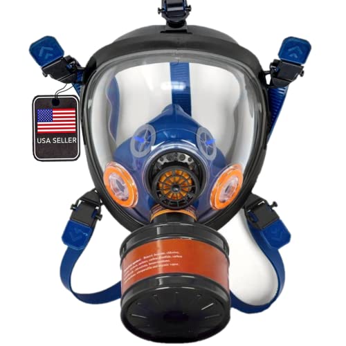 ST-100X Survival & Tactical Full Face Respirator with P-D-1 Single 40mm Replaceable Carbon Activated Charcoal Filter for Organic Vapors, Chemicals, & Particulates