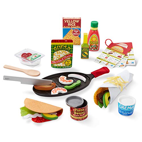 Melissa & Doug Fill & Fold Taco & Tortilla Set, 43 Pieces – Sliceable Wooden Mexican Play Food, Skillet, and More – Pretend Play Kitchen Toy For Kids Ages 3+