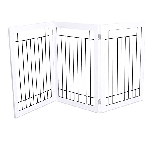 Internet’s Best Traditional Wire Dog Gate – 3 Panel – 30 Inch Tall Pet Puppy Safety Fence – Fully Assembled – Durable MDF – Folding Z Shape Indoor Doorway Hall Stairs Free Standing – White