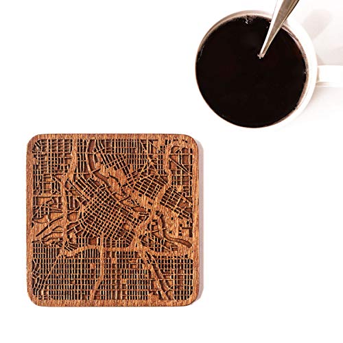 Minneapolis Map Coaster, Set of 4, Sapele Wooden Coaster with city map, Multiple city optional, Handmade | The Storepaperoomates Retail Market - Fast Affordable Shopping