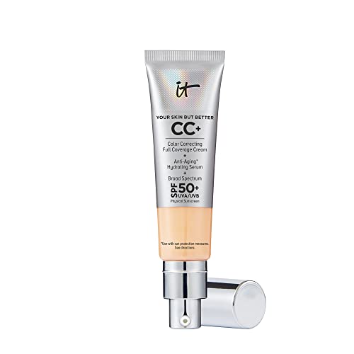 IT Cosmetics Your Skin But Better CC+ Cream, Light Medium (C) – Color Correcting Cream, Full-Coverage Foundation, Hydrating Serum & SPF 50+ Sunscreen – Natural Finish – 1.08 fl oz
