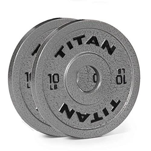 Titan Fitness 10 LB Cast Iron Olympic Plates, Sold In Pairs, Classic Weight Plate Design, Silver Hammer Finish