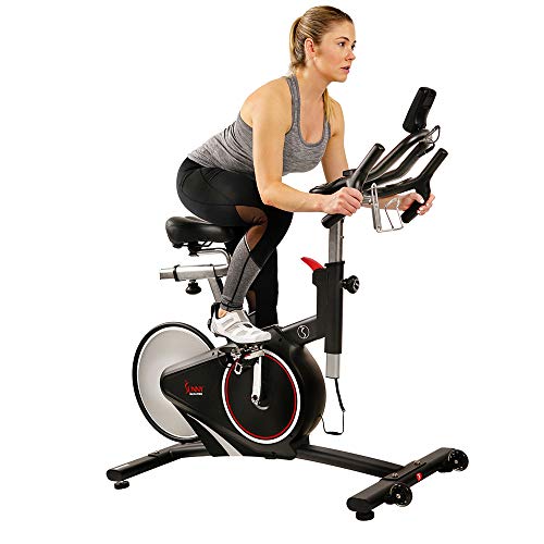 Sunny Health & Fitness Magnetic Rear Belt Drive Indoor Cycling Bike with RPM Cadence Sensor, 300 LB Maximum Weight