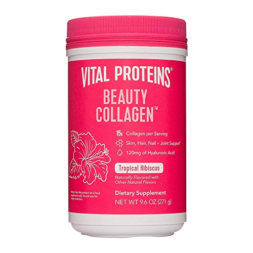 Vital Proteins Beauty Collagen Peptides Powder Supplement for Women, 120mg of Hyaluronic Acid – 15g of Collagen Per Serving – Enhance Skin Elasticity and Hydration – Tropical Hibiscus – 9.6oz Canister